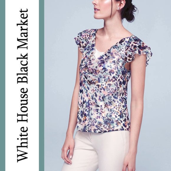 WHBM | Abstract Print Flutter Sleeve Blouse - Picture 4 of 12